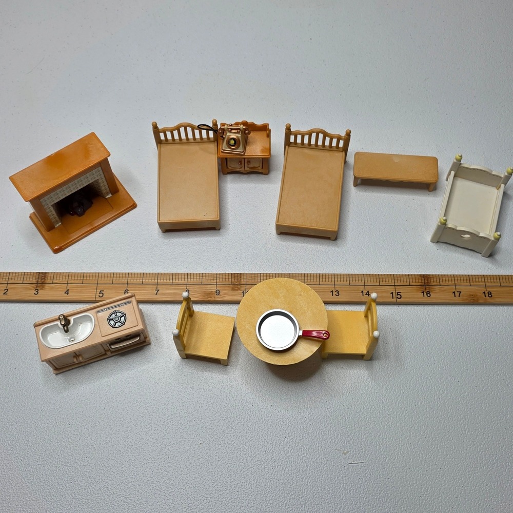 Epoch Calico Critters Dollhouse Furniture Kids Tan Brown Vintage 12pc Lot